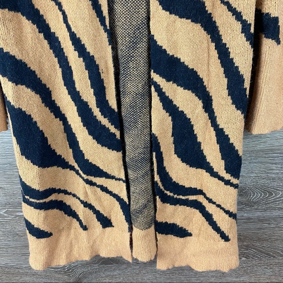 LEITH tan dale zebra print longline cardigan NWOT - Picture 2 of 9